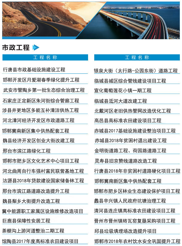 市政工程業(yè)績(jī)一覽表